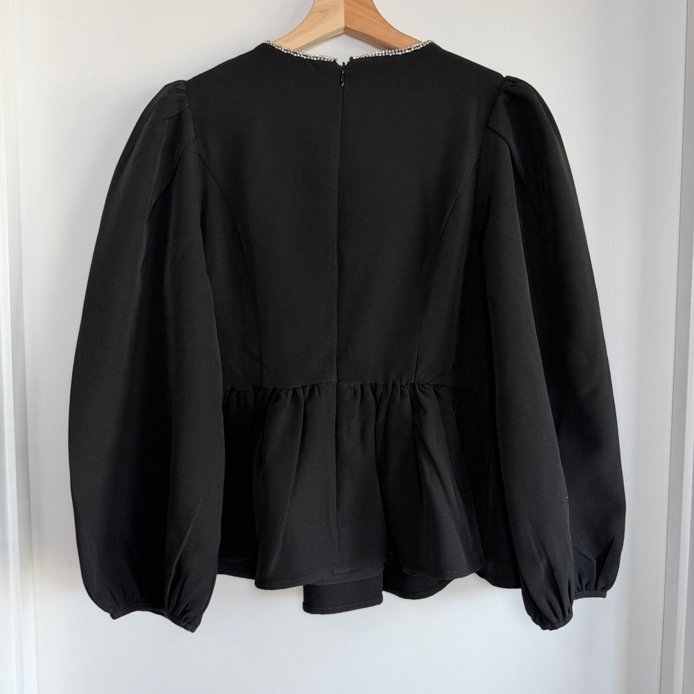 Tuckernuck Hyacinth House Blair Black Rhinestone Bow Long‎ Sleeve Blouse Small - Picture 10 of 11